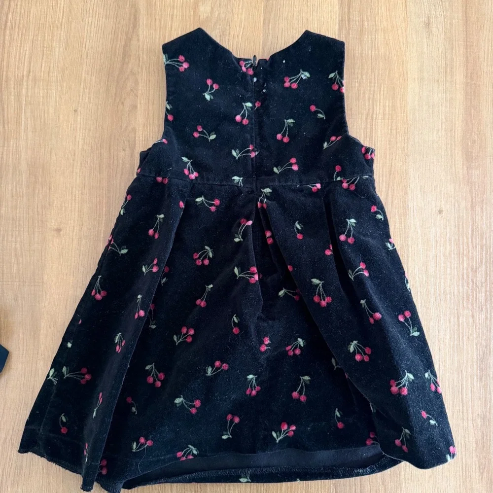 Gymboree Vintage 2002 Black Velvet Cherry Embroidered Dress Toddler 12-18 Months